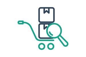 Sourcing icon. line icon style. cart with products and search. icon related to procurement. procurement management elements illustration vector