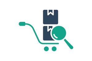 Sourcing icon. solid icon style. cart with products and search. icon related to procurement. procurement management elements illustration vector