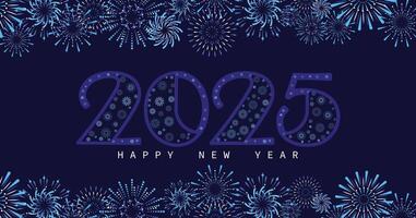 Happy New Year 2025 with fireworks and text 2025 design. vector