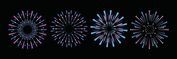 Set of colorful fireworks Isolated on a black background. vector