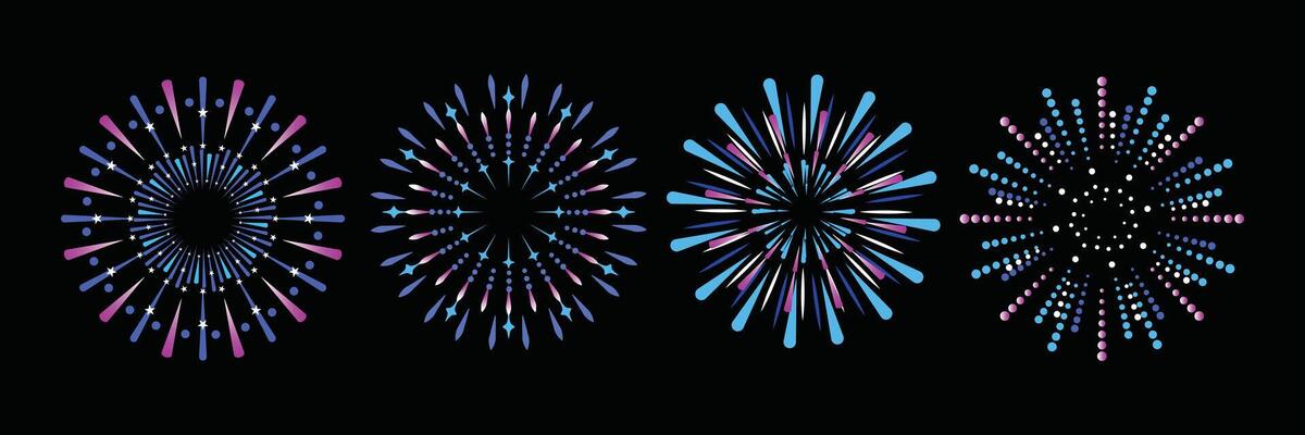 Set of colorful fireworks Isolated on a black background.