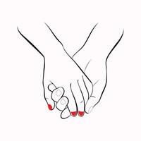 Two hands holding each other in a Valentine outline art. vector