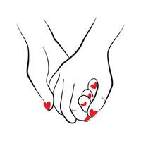 Two hands holding each other in a Valentine-style outline art. vector