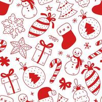 Red Christmas Doodle Seamless Pattern vector
