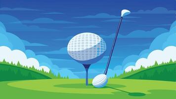 golf ball and tee on the green with sky background vector