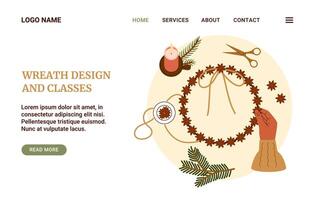 Handmade wreath making class web banner template vector