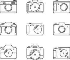 9 Camera line icons on white background vector
