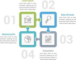 Infographic template with four options, design with puzzle pieces, can be used as steps, process, workflow vector