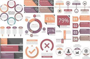 Infographic objects for presentation, reports, workflow - circle diagram, bar graph, pie chart, process diagram, timeline, objects with percents and text, business infographic elements vector