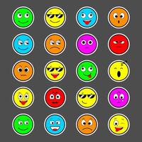 Emoticon on set with 20 variations of expression. Colorized concept. vector