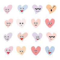 Set of cute love emoticon with 16 variations of expression. Colorized concept. vector