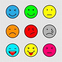Set of emoticon with 9 variations of expression. Colorized concept. vector