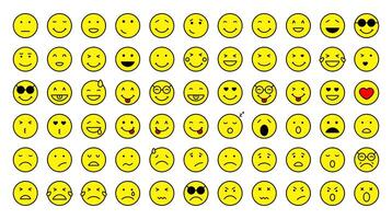 Emoticon on set with 66 variations of expression. Yellow color concept. vector