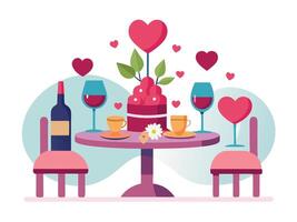 Romantic Table Setting with Wine Glasses for Valentine's Day vector