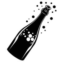 Open Champagne Bottle with Bubbles Floating Around vector