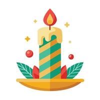 Festive Candle New Year Flat Illustration on White Background vector