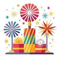 Festive New Year Fireworks Display Flat Illustration vector