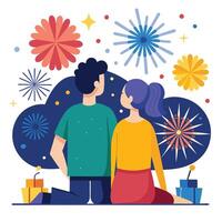 Couple Watching New Year Fireworks vector