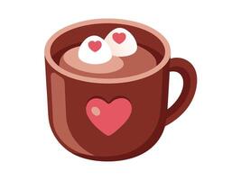 Cup of Hot Chocolate with Heart Marshmallows Valentines Style vector