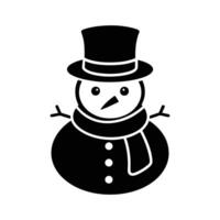 negro silueta de un monigote de nieve icono con un parte superior sombrero y bufanda vector