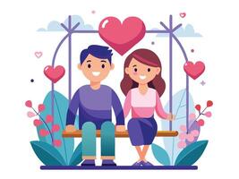 Cute Couples on a Swing Valentines Style vector