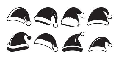 conjunto de Papa Noel claus sombrero siluetas en blanco antecedentes Arte vector