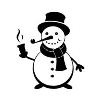 negro silueta de un alegre monigote de nieve con un clásico Mira vector