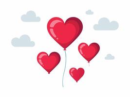 corazón globos flotante en el cielo san valentin estilo vector