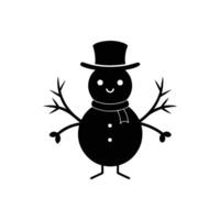 negro silueta de un monigote de nieve icono presentando leña menuda y botones vector