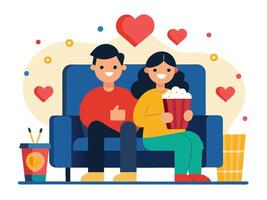 Romantic Valentine's Day Couple Watching Movie on White Background vector