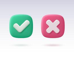 Green check mark and red cross isolated on light background. vector