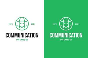 Green global communication chat logo with globe and messaging icon concept design illustration vector