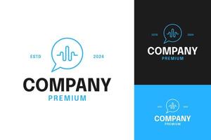 Soundwave with chat logo design for dynamic and active communication branding concept template illustration vector