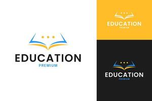Knowledge sharing logo design template. Open book and chat icon illustration vector