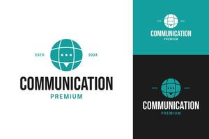 Modern communication logo with globe and messaging icon concept design illustration vector
