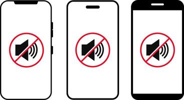 Smartphone with silent mode icon set. Phone signal strength icon symbol. Silent mode sign vector