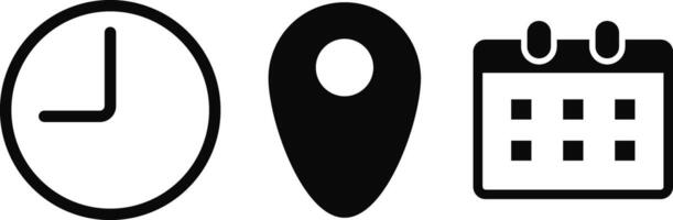 time location icon set. clock sign. location pin signs. Calendar icon symbol vector