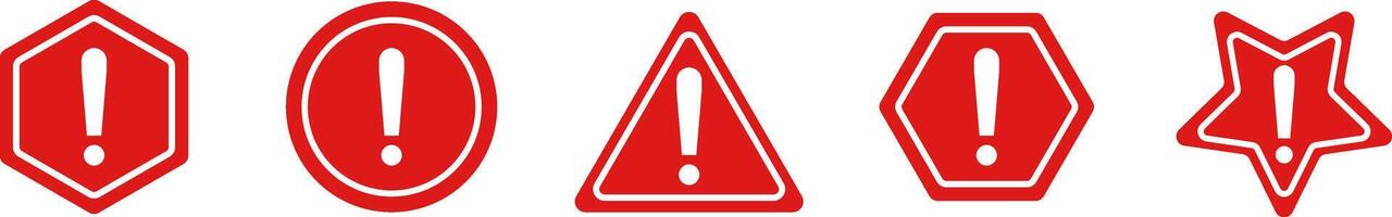 Warning caution sign icon set. Exclamation mark sign. exclamatory symbol in different shapes vector