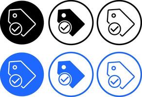 Price tag with tick mark icon set. best price sign with check mark. Quality certify icon. Checkmark sign symbol vector