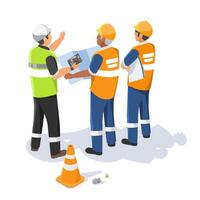 supervisor commanding foreman working on construction site work team work concept isometric isolated on white background vector
