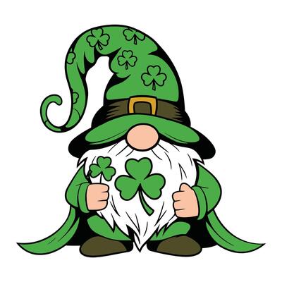 St. Patrick's Day Gnome with Shamrocks Illustration
