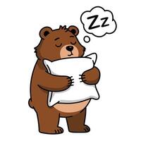 Sleeping Bear Hugging Pillow Cartoon Illustration vector