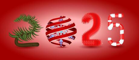 A unique combination of Christmas objects and the number 2025 that creates a unity that is ready to be used in every design. vector