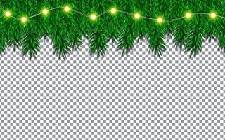 Christmas, New Year, Winter border with realistic branches of Xmas Christmas tree elements for festive design isolated on transparent background vector