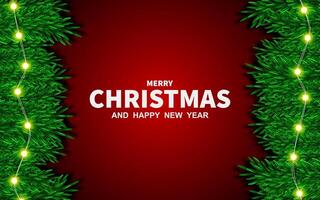 illustration for Merry Christmas and New Year. New Year greeting card with green pine branches, on background. vector