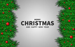illustration for Merry Christmas and New Year. New Year greeting card with green pine branches, on background. vector