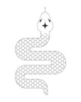 Artistic snake with sparkle head black and white 2D line object. Curling reptile scales. Chinese zodiac animal. Crawling serpent isolated clip art outline item. Monochromatic spot illustration vector