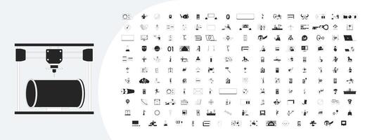 Modern technology outline illustrations mega bundle. 3D printer, cosmos, manufacturing. Digital devices 2D linear images isolated. Robotics, mobile phone app collection black and white drawings vector