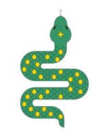 Artistic snake with sparkle on head 2D cartoon object. Curling reptile scales. Chinese zodiac animal. Crawling serpent isolated element flat clipart on white background. Spot illustration vector