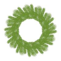 Simple circular wreath made from green pine branches, isolated on a white background. Traditional Christmas and New Year decoration. vector
